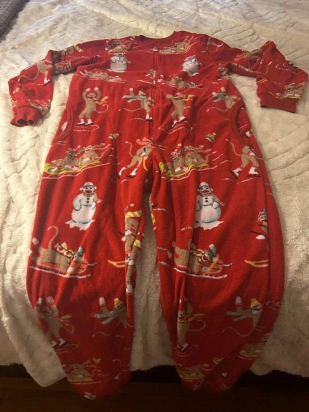Nick & Nora Red Sock Monkey Pajamas Union Suit Onesie Sz Small
